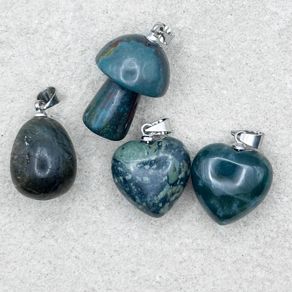 LOT 4 African Bloodstone Pendants Mushroom‎ 2 Hearts Teardrop Silver Bail Small